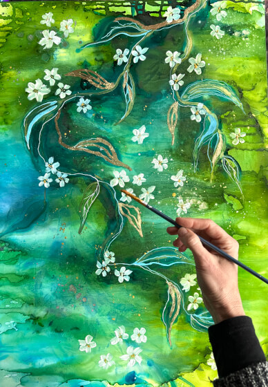 Abstract Botanicals Alcohol Ink and Gold Leaf Workshop