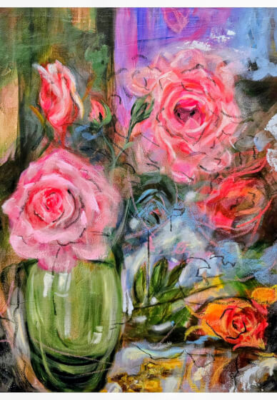 Acrylic Oil Pastel and Roses Painting Class