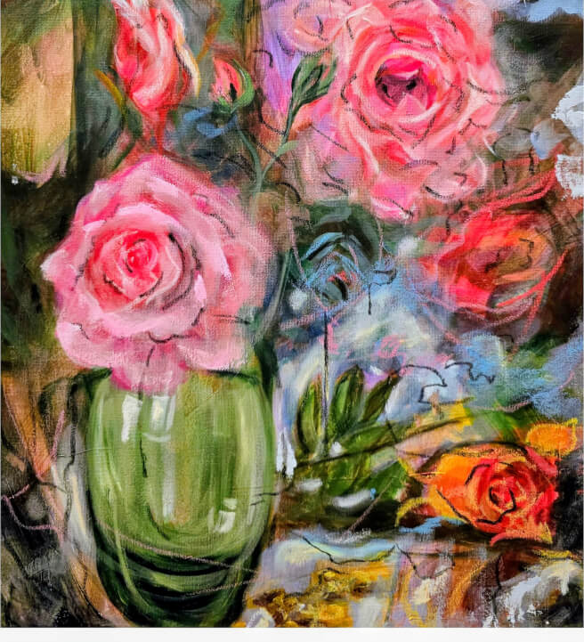 Acrylic Oil Pastel and Roses Painting Class
