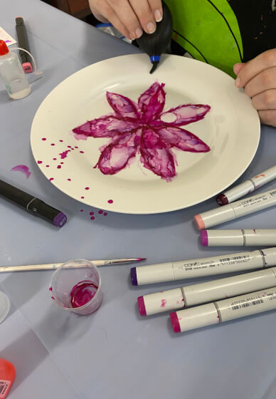 Alcohol Ink Class: Floral Plate and Tile