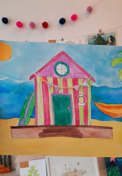 Art Class for Kids: Collage Beach Huts