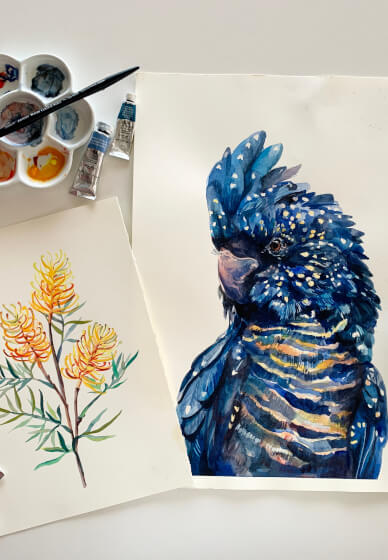 Australian Black Cockatoo Watercolour Painting Class