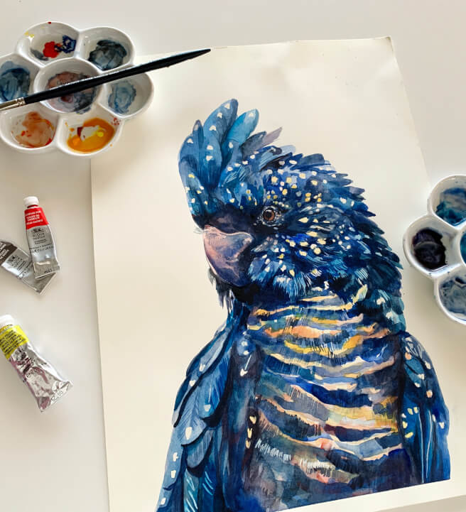 Australian Black Cockatoo Watercolour Painting Class