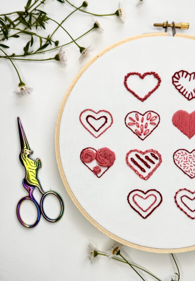 Beginner Embroidery Course: Heart Sampler