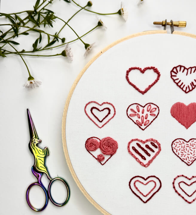Beginner Embroidery Course: Heart Sampler