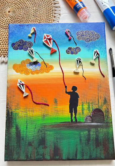 Canvas Painting with Paper Quilled Kites Class