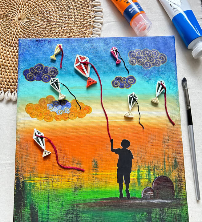 Canvas Painting with Paper Quilled Kites Class