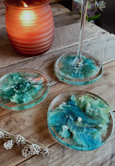 DIY Epoxy Resin Coasters at Home, Online class & kit, Gifts