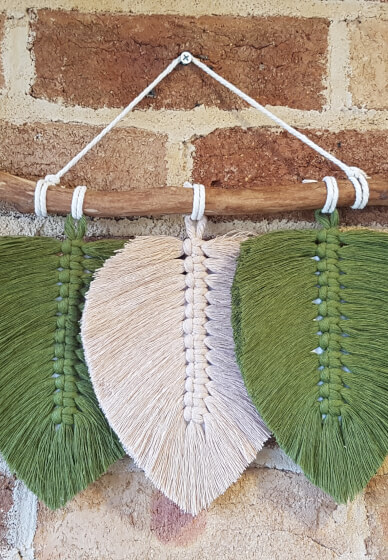 DIY Macrame Kit for Macrame Feathers in Sage Green / Mustard / Natural