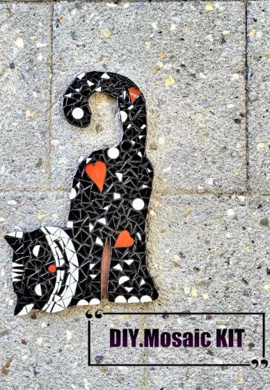 DIY Mosaic Kit Black and White Cat. Good for Beginners