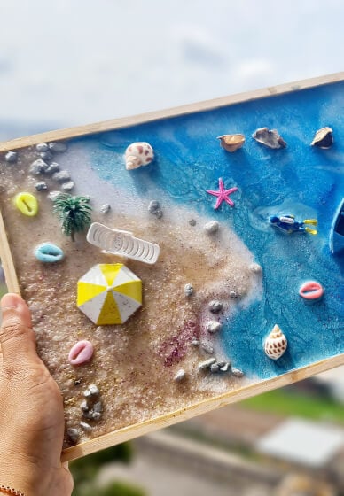DIY Resin Art: Sandy Ocean Beach with Miniature Figurines