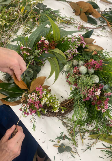 Fresh Flower Wreath Making Class with Vino