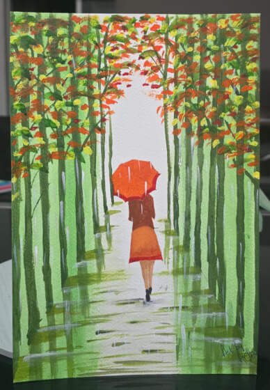 Girl Strolling in the Rain: Acrylic Painting Workshop