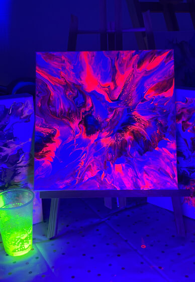 Glow in the Dark Fluid Art Class, No Brushes - Kids