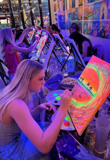 Glow Paint and Sip Class on Sundays