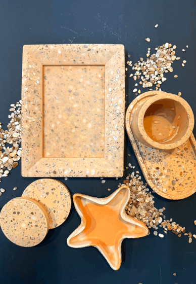 Jesmonite Workshop: Terrazzo Photo Frame and Marbled Trinket Tray