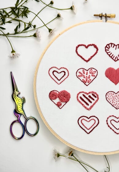 Learn Embroidery at Home: Heart Sampler