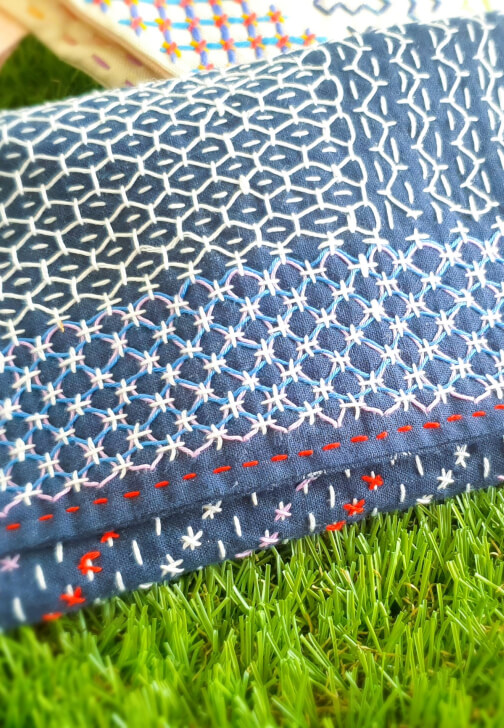 Making a Sashiko Organiser Pouch Navy