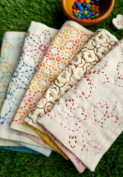 Making Sashiko Handkerchief with Organic Cotton
