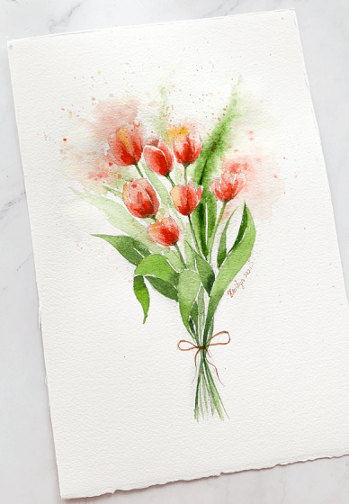 Paint a Bouquet of Tulips with Watercolours