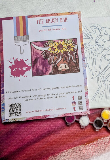 Pink Sunflower Highland Cow Canvas Paint Kit