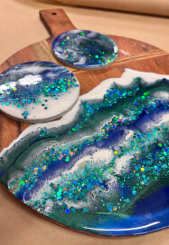 Image for Resin Art Class: Serving Platter Board and Coaster Set