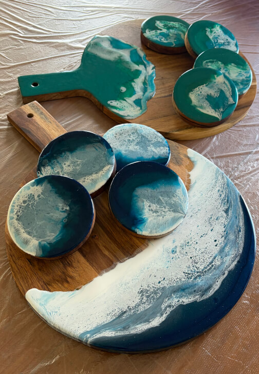Round Chopping Board with 4 Coaster Resin Workshop