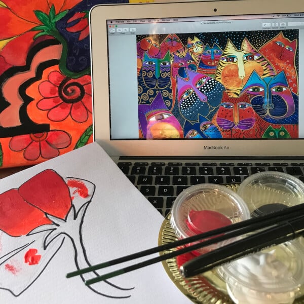 Sip and Paint at Home: Paint Like Laurel Burch Quirky Cat's