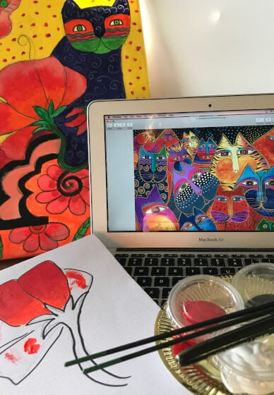 Sip and Paint at Home: Paint Like Laurel Burch Quirky Cat's