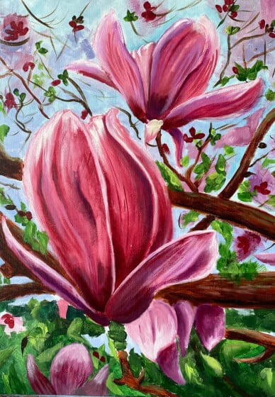 Sip and Paint Class: Pink Magnolia Flowers