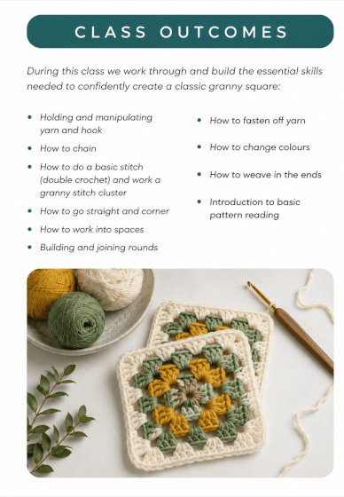 1 on 1 Intro to Crochet Class: Granny Squares