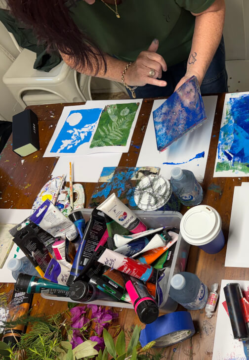 Botanical Gel Plate Printing and Collage Class