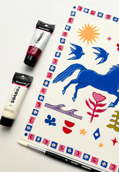 Collage with Gouache: Painted Paper Unicorn and Nature Scene
