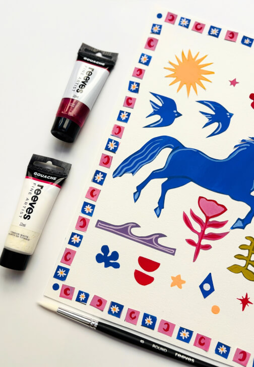 Collage with Gouache: Painted Paper Unicorn and Nature Scene