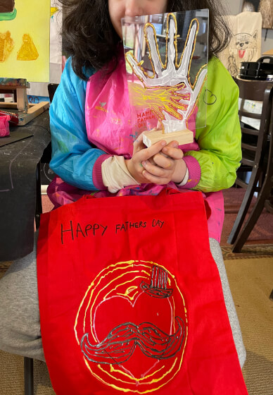 Fabric Art Workshop Sip N Paint on Clothes Bag Apron Cushion