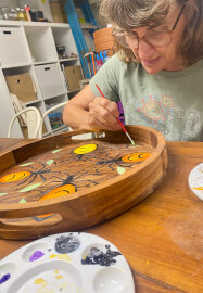 Floral Painted Tray with Resin Seal Class