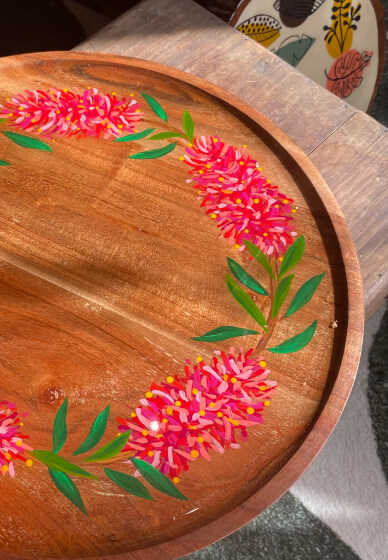Floral Painted Tray with Resin Seal Class