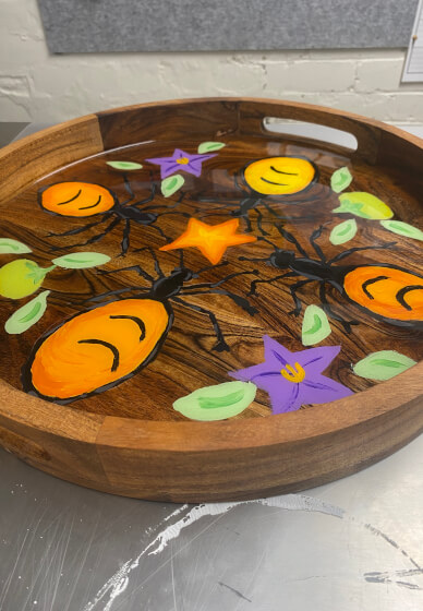 Floral Painted Tray with Resin Seal Class