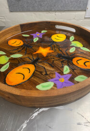 Floral Painted Tray with Resin Seal Class
