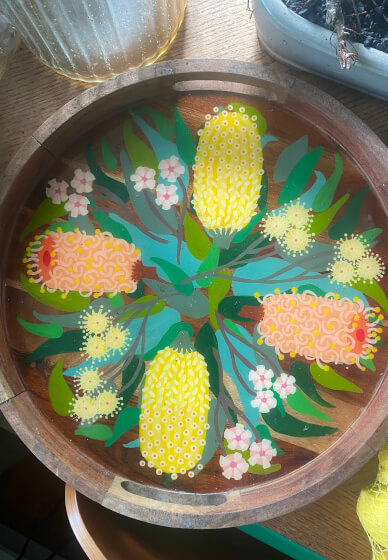 Floral Painted Tray with Resin Seal Class