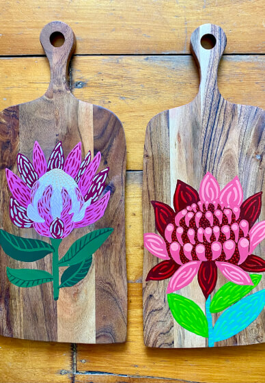 Floral Painted Tray with Resin Seal Class