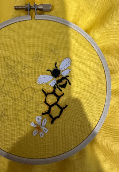 Learn Embroidery at Home: Bees in Honeycomb