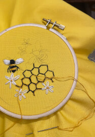 Learn Embroidery at Home: Bees in Honeycomb