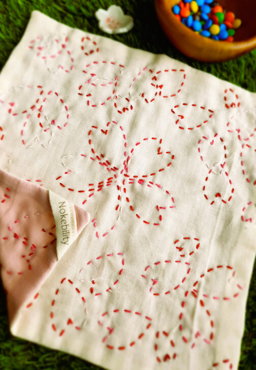 Making Sashiko Handkerchief with Organic Cotton