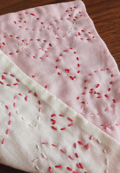 Making Sashiko Handkerchief with Organic Cotton