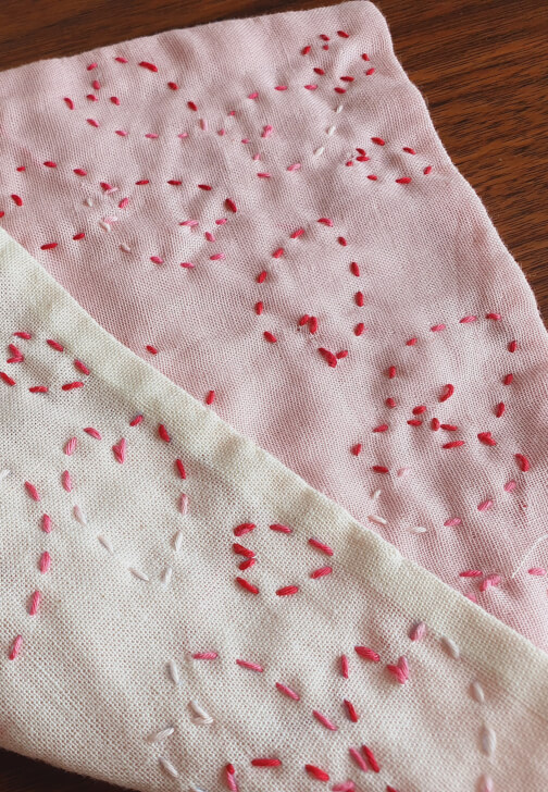 Making Sashiko Handkerchief with Organic Cotton