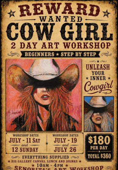 Paint a Big Canvas Cow Girl