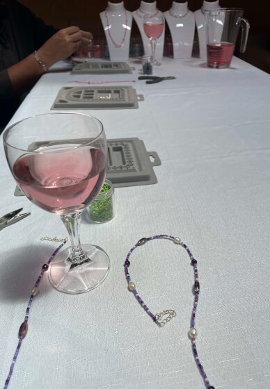 Pearl Beaded Necklace and Bracelet Workshop with a Mocktail