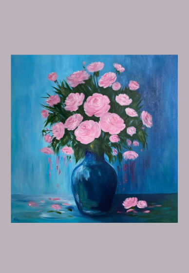 Pink Flowers, Acrylic Painting Class