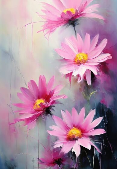 Pink Flowers, Acrylic Painting Class